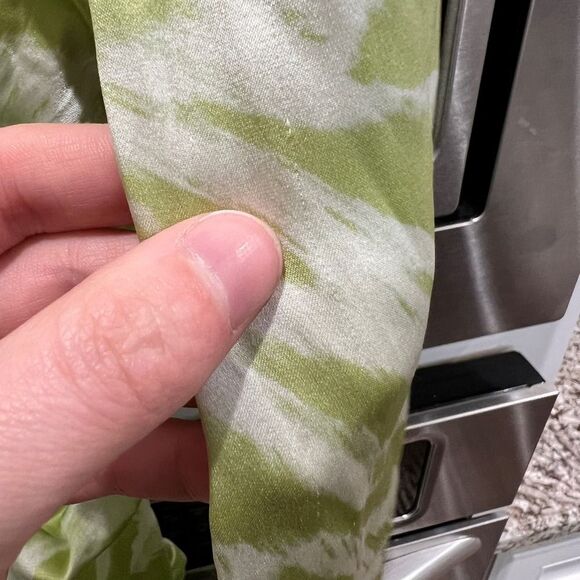 Ganni Ruched Organic Silk-Blend Top Green Zebra Print Size 36 - Picture 7 of 7